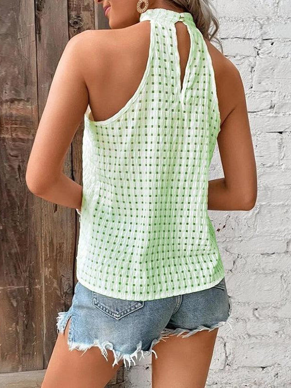 Plus Size Halter-Neck Pleated Cut-Out Vest