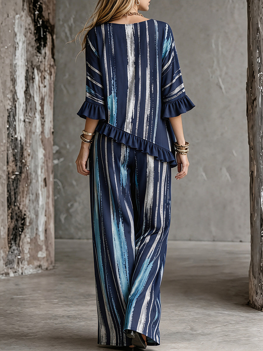 Printed Wide-Leg High-Waist Pocket Pants