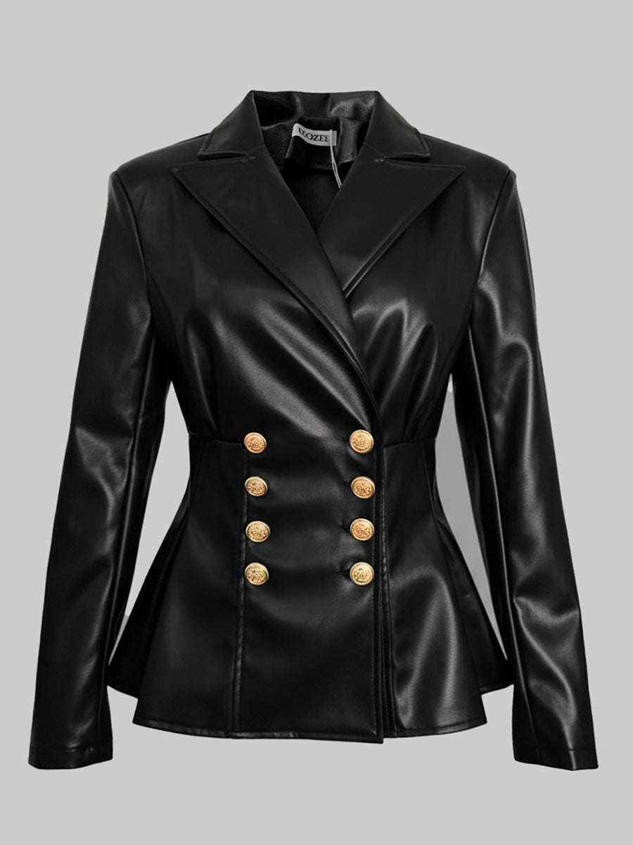 Notch-Collar Button-Detail Long-Sleeve Jacket