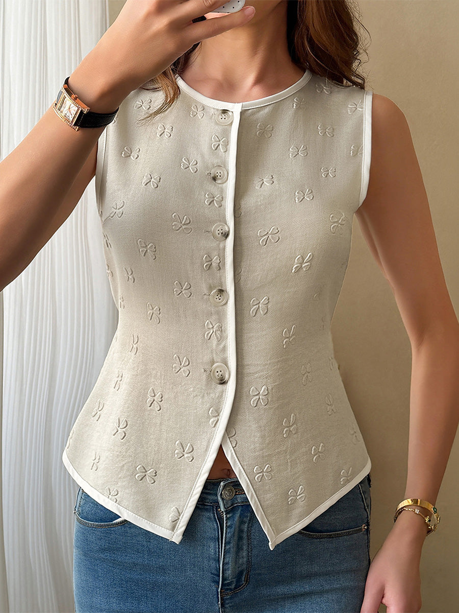 Round-Neck Button-Detail Sleeveless Vest