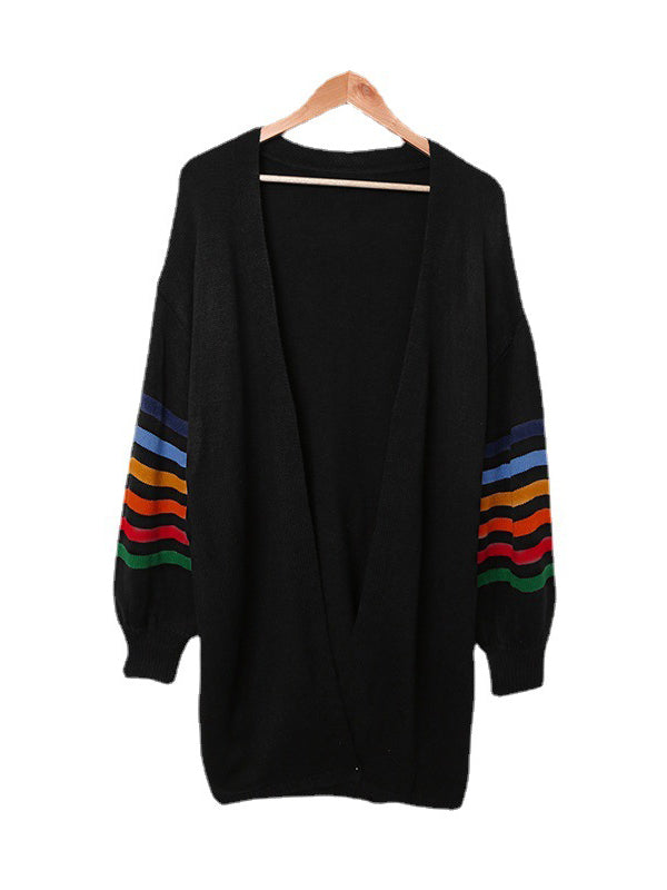 Striped Long-Sleeve Relaxed Contrast Cardigan