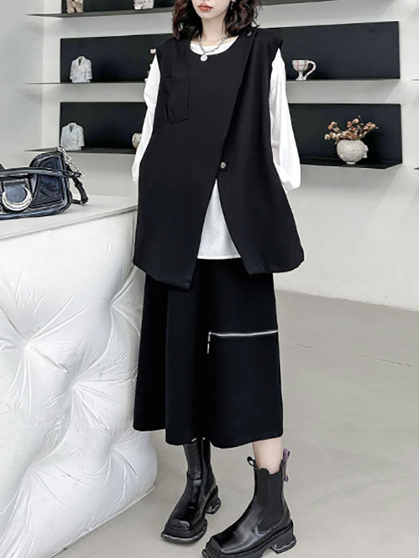 Round-Neck Asymmetric Zip Sleeveless Vest