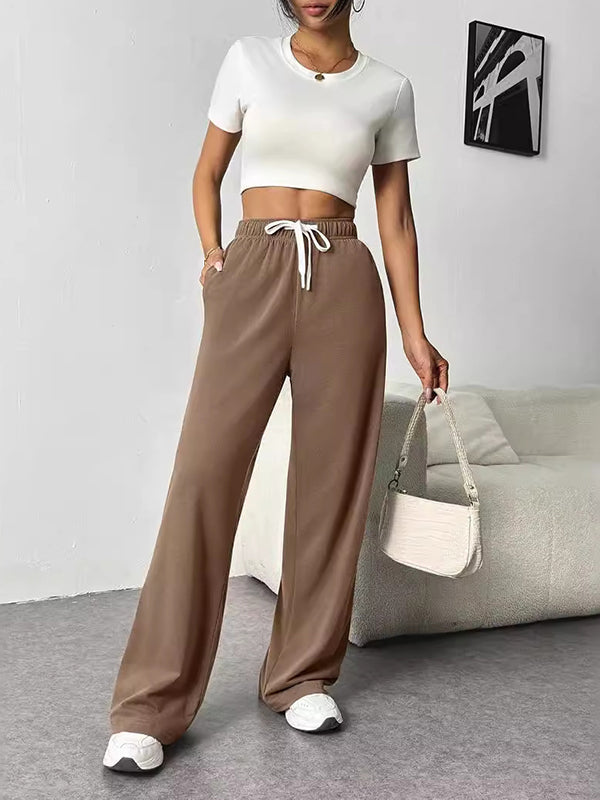 High-Waist Drawstring Elastic Relaxed Pants