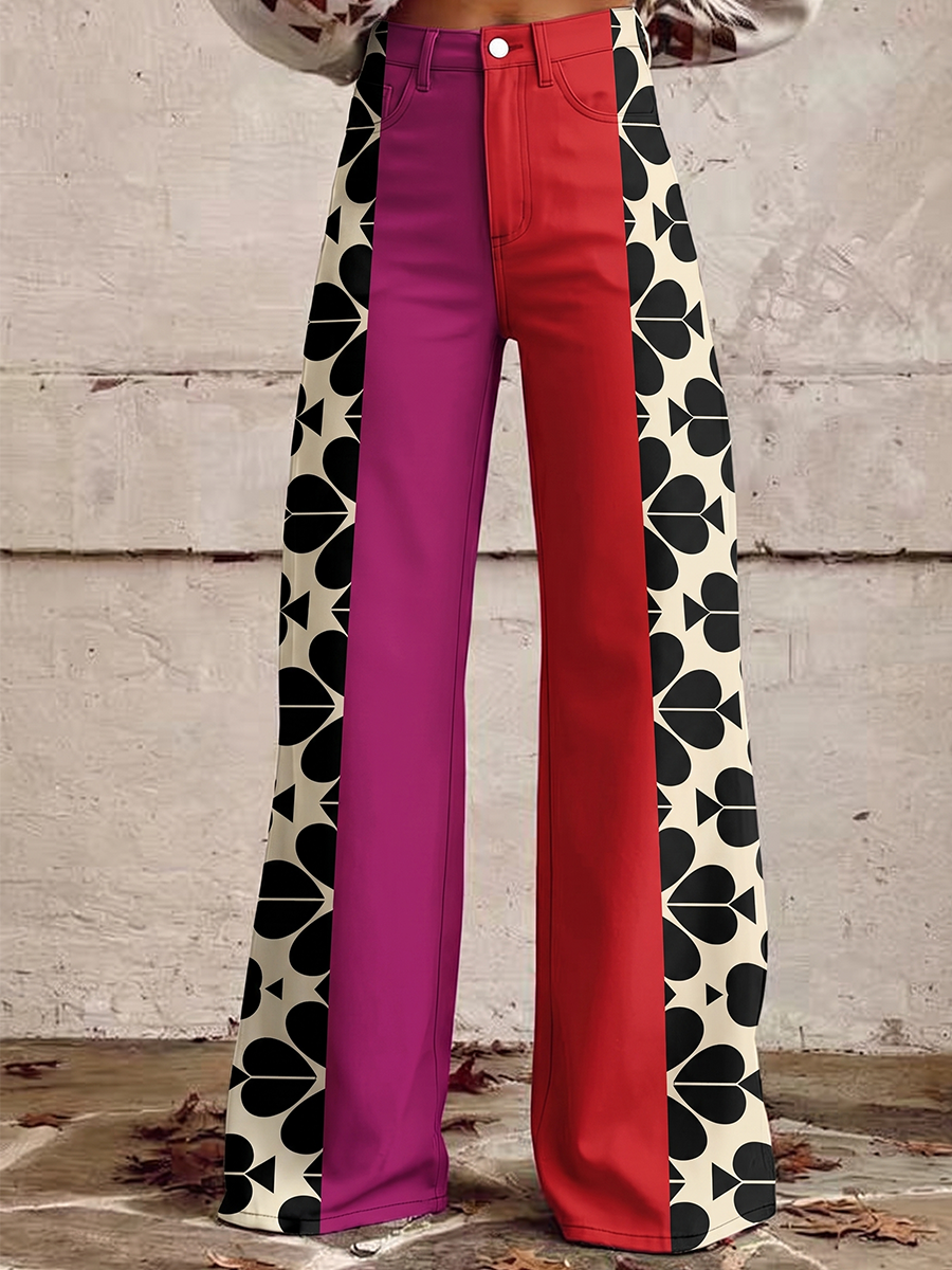 Printed Wide-Leg Plus Size Button-Detail Pants