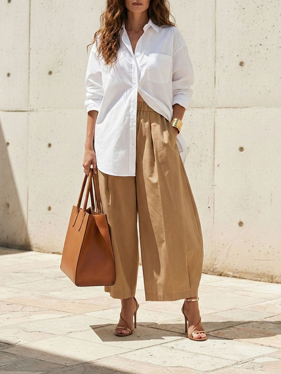 Wide-Leg Pleated Pocket Relaxed Pants