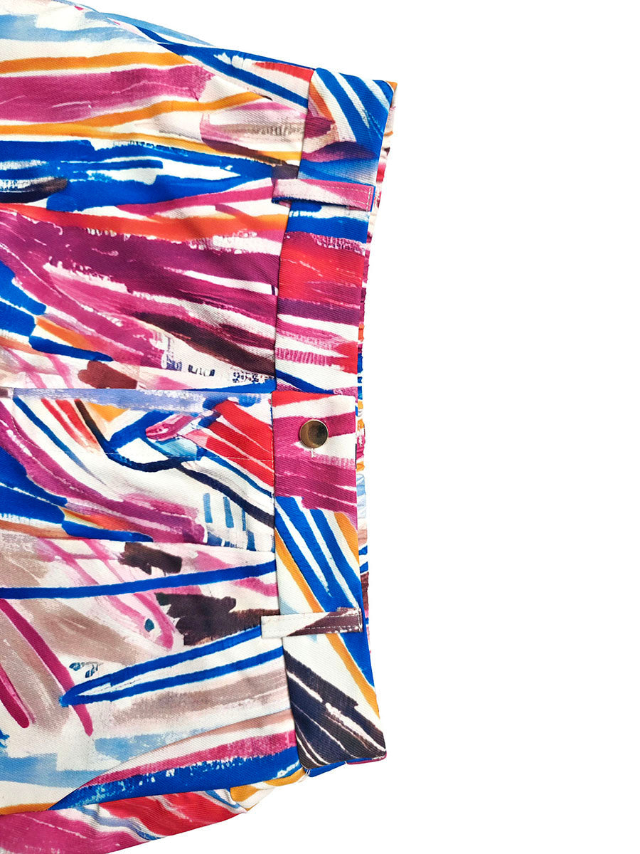 Printed Wide-Leg High-Waist Button-Detail Pants