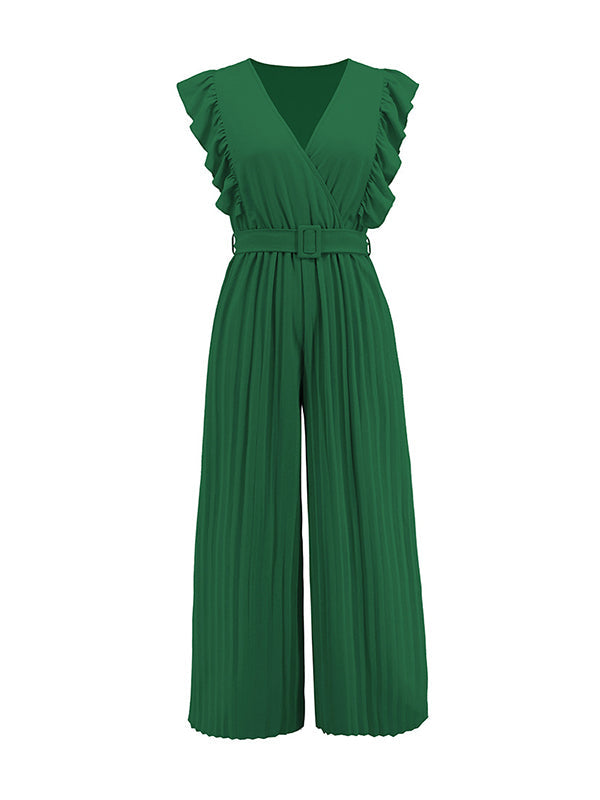 High-Waist V-Neck Pleated Ruffle Belt
