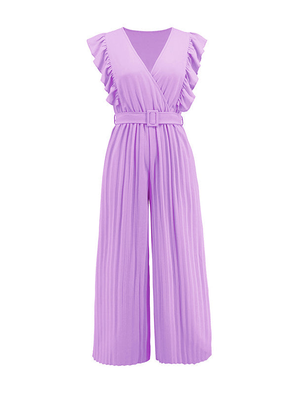 High-Waist V-Neck Pleated Ruffle Belt