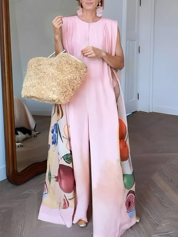 Floral Round-Neck Sleeveless Relaxed Jumpsuit