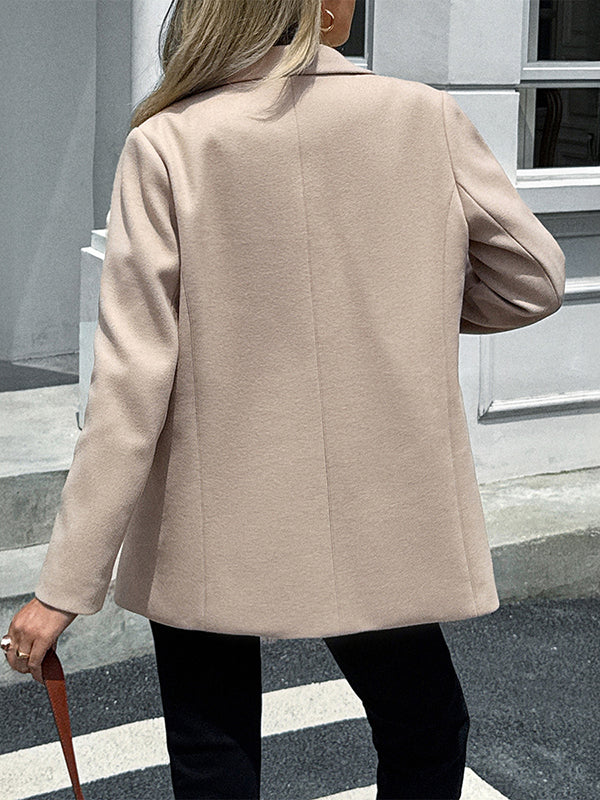 Notch-Collar Button-Detail Pocket Long-Sleeve Jacket