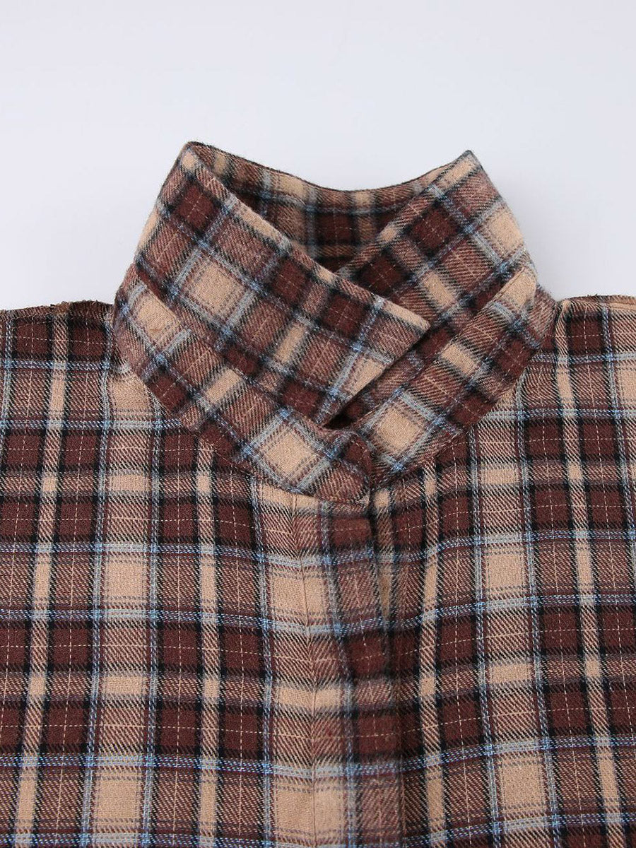 Checked Button-Detail Long-Sleeve Relaxed Jacket