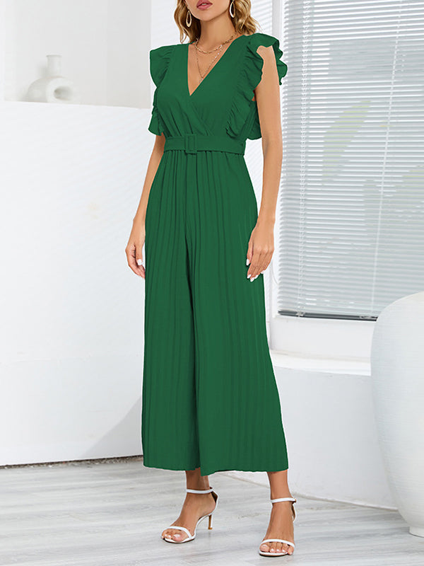 High-Waist V-Neck Pleated Ruffle Belt