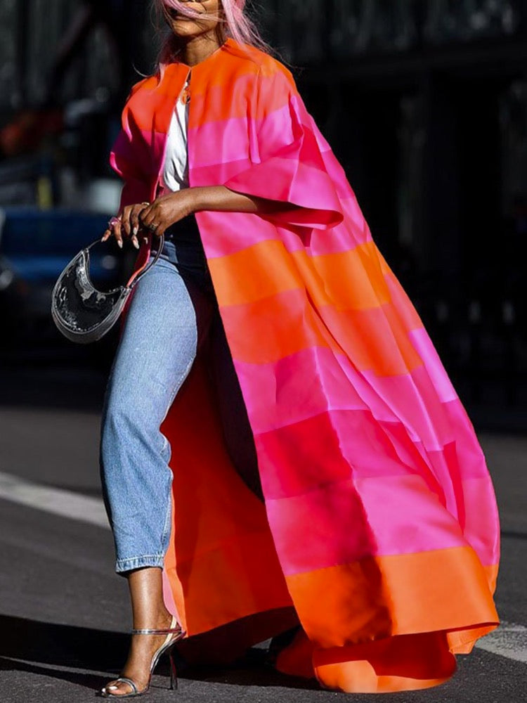 Striped Short-Sleeve Relaxed Contrast Jacket