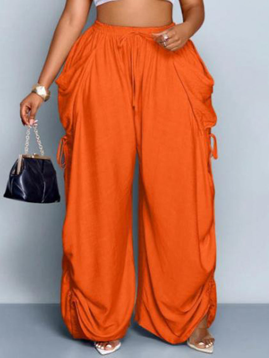 Wide-Leg Plus Size Drawstring Pocket Pants