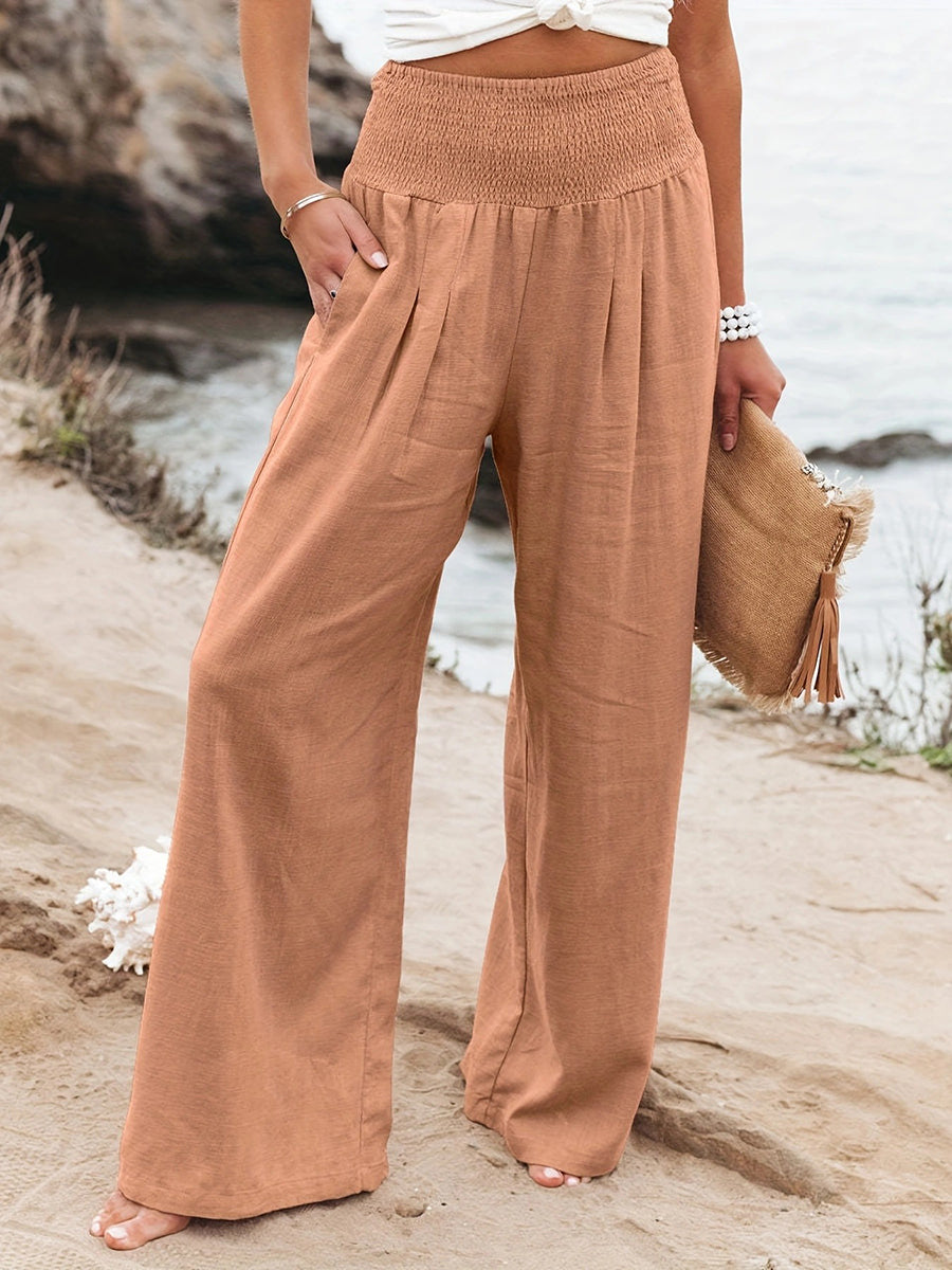 High-Waist Pleated Pocket Pants