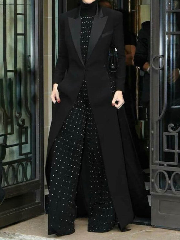 Notch-Collar Side-Split Long-Sleeve Jacket