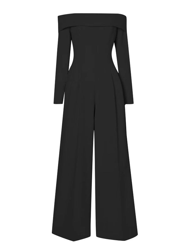 High-Waist Pleated Long-Sleeve Jumpsuit