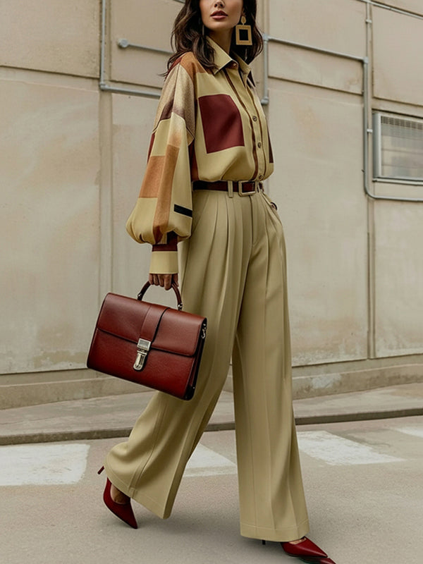 Wide-Leg High-Waist Pleated Pocket Belt