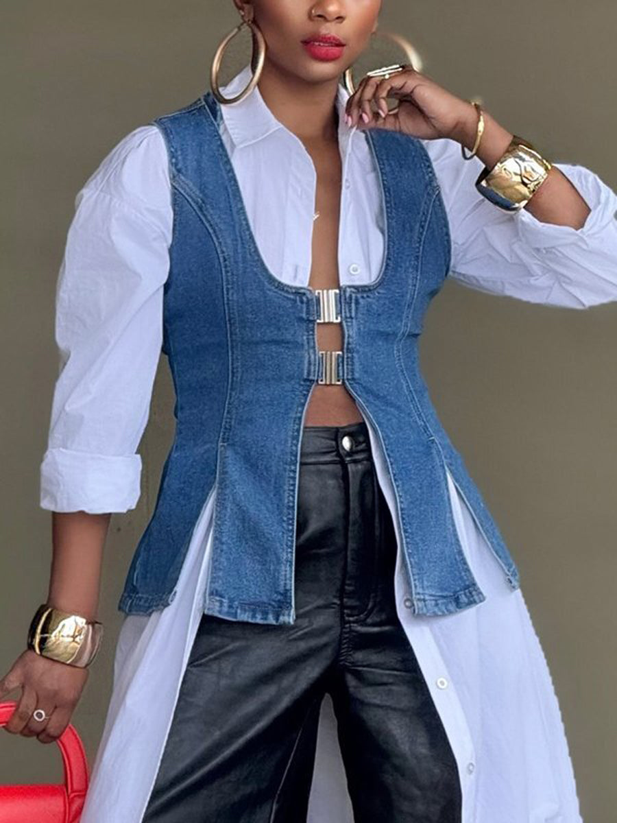 Buckle Sleeveless Relaxed Vest