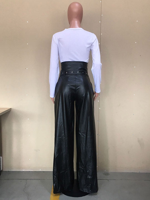 Wide-Leg High-Waist Zip Belted Belt