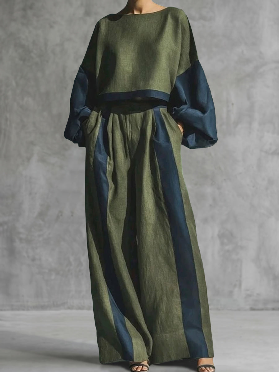 Wide-Leg High-Waist Pocket Elastic Pants
