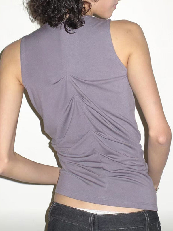 Pleated Sleeveless Relaxed Tank Top