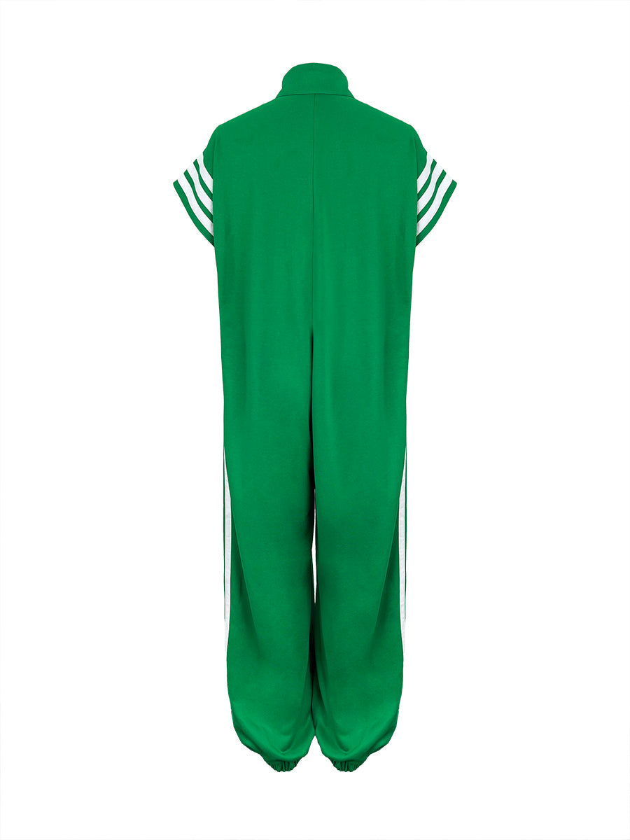 Striped Plus Size Stand-Collar Zip Jumpsuit