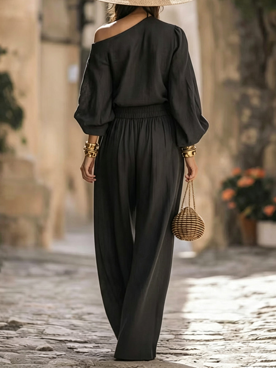 Wide-Leg Pleated Pocket Relaxed Pants