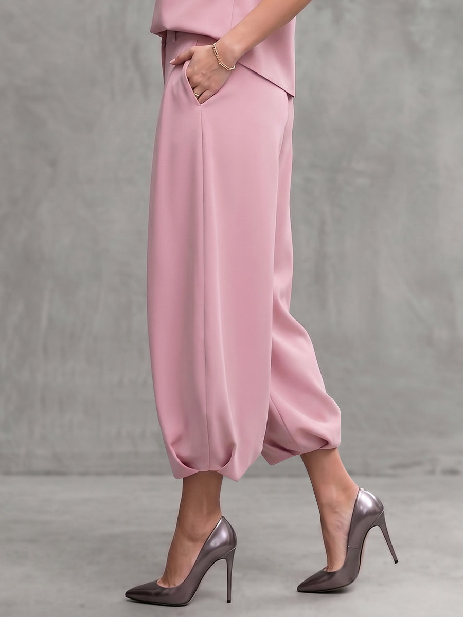 High-Waist Cropped Pleated Pocket Pants
