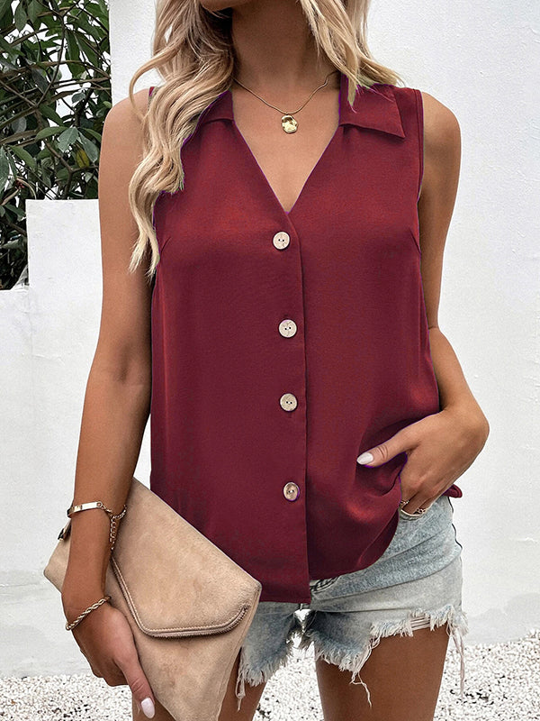 V-Neck Button-Detail Sleeveless Relaxed Vest