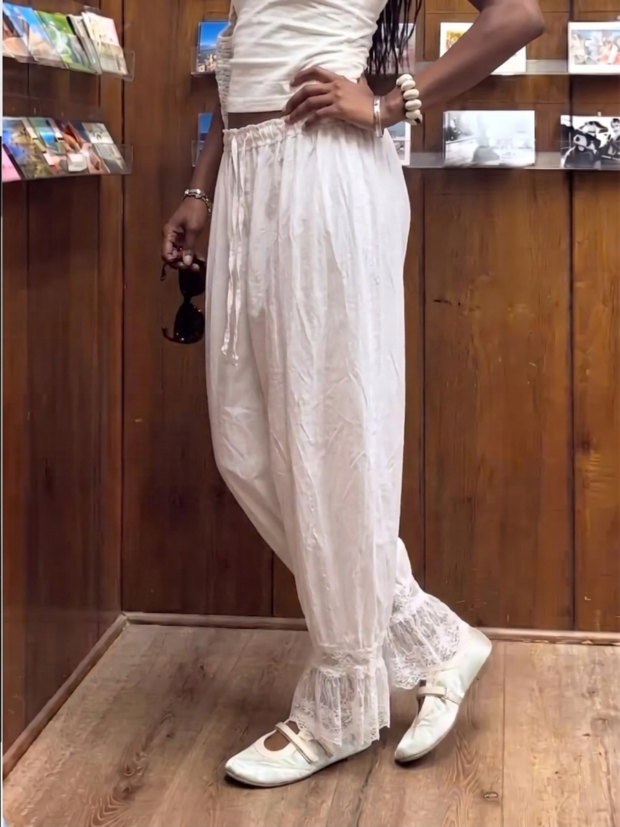 High-Waist Drawstring Pocket Elastic Pants
