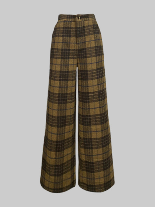 Checked High-Waist Relaxed Pants