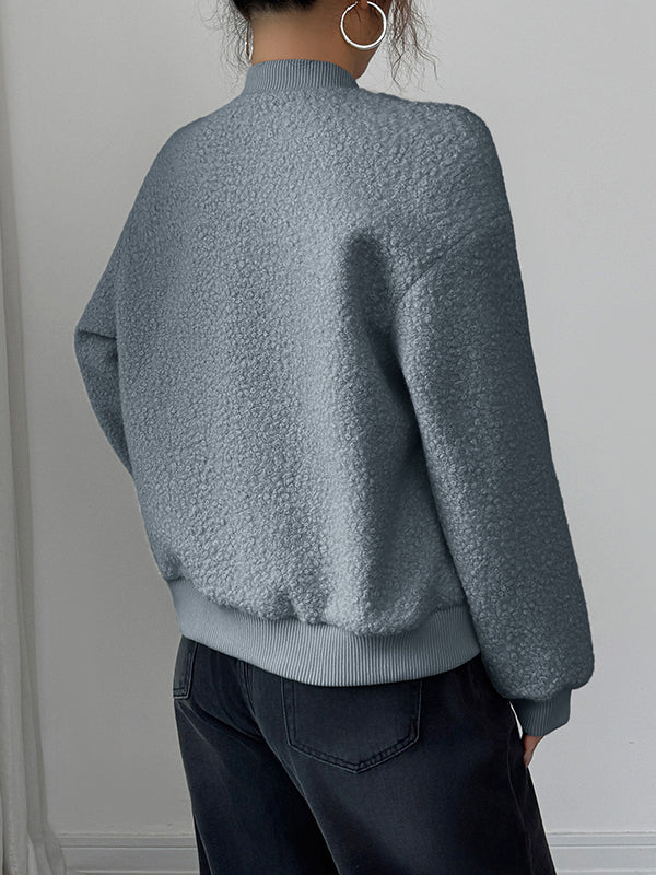 Button-Detail Pocket Long-Sleeve Elastic Jacket