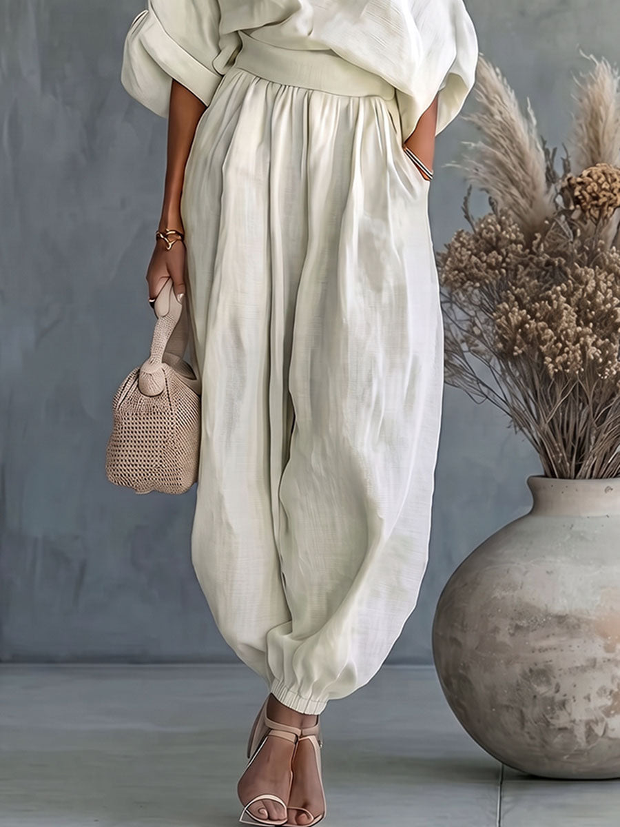 Wide-Leg High-Waist Pocket Elastic Pants