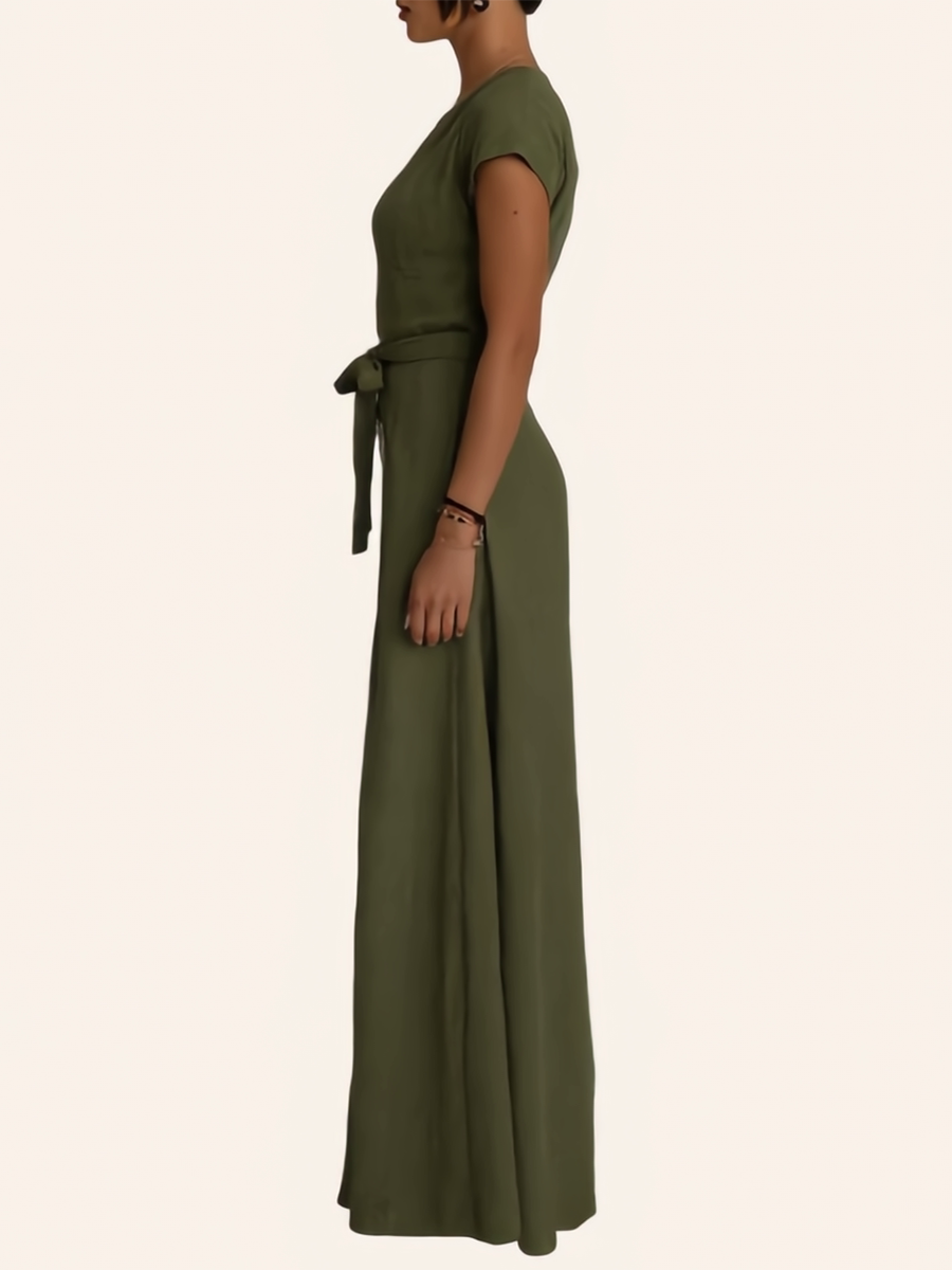 High-Waist V-Neck Pleated Pocket Jumpsuit