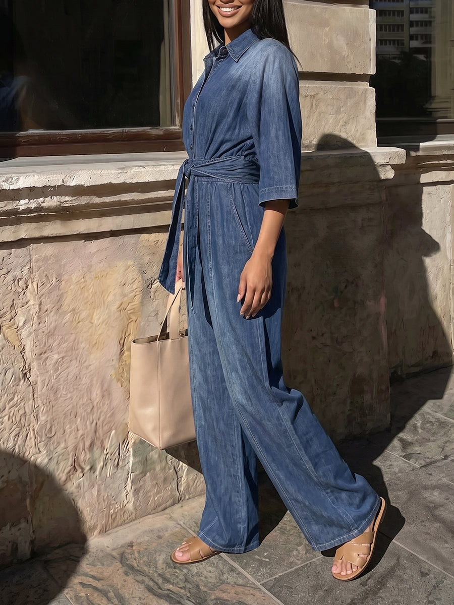 Gradient High-Waist Button-Detail Pocket Jumpsuit