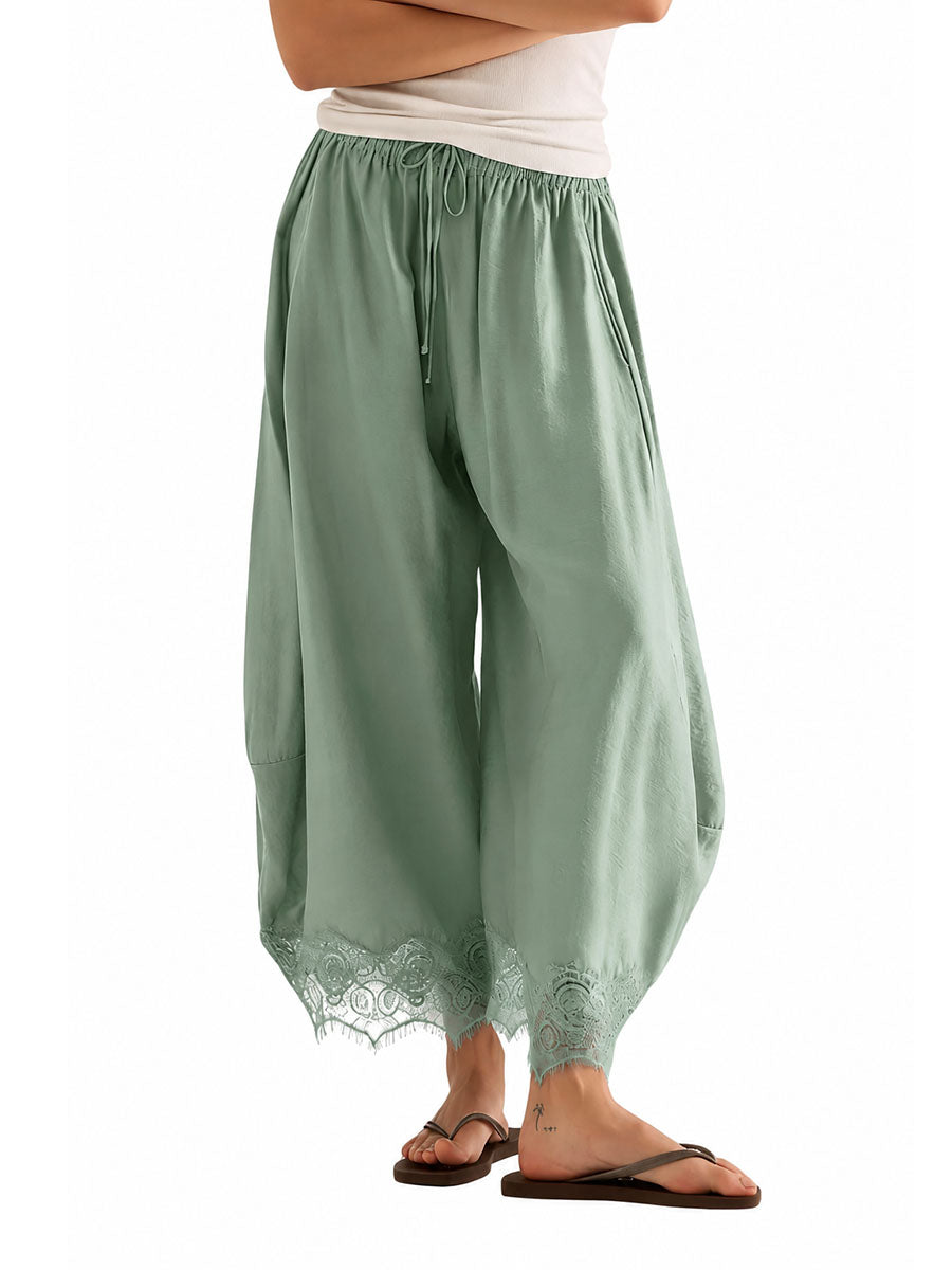 Wide-Leg Drawstring Pocket Elastic Pants