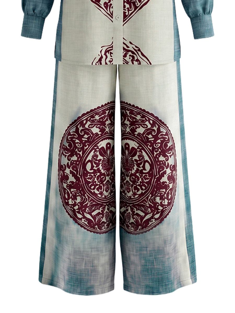 Printed High-Waist Pocket Elastic Pants