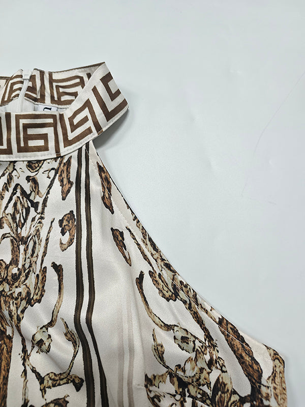 Printed Wide-Leg Halter-Neck Sleeveless Jumpsuit