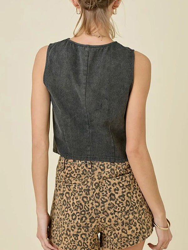 Lace Round-Neck Sleeveless Relaxed Vest