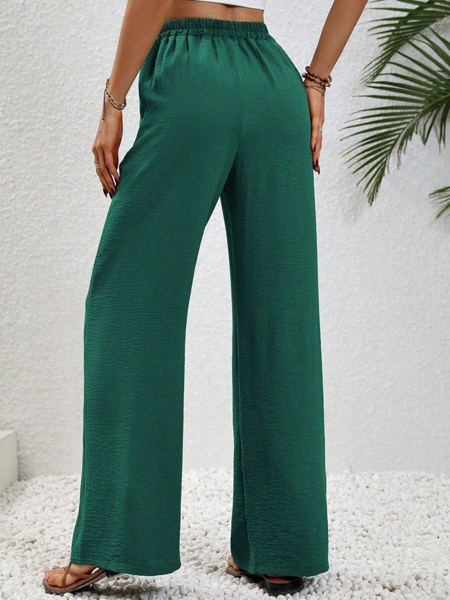 High-Waist Pleated Elastic Relaxed Pants