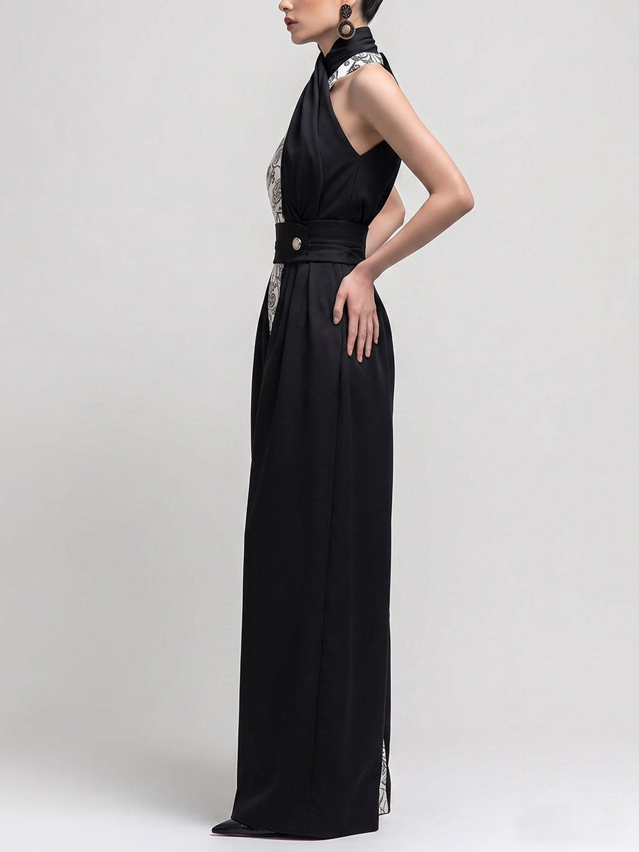 Floral Wide-Leg One-Shoulder Pleated Jumpsuit