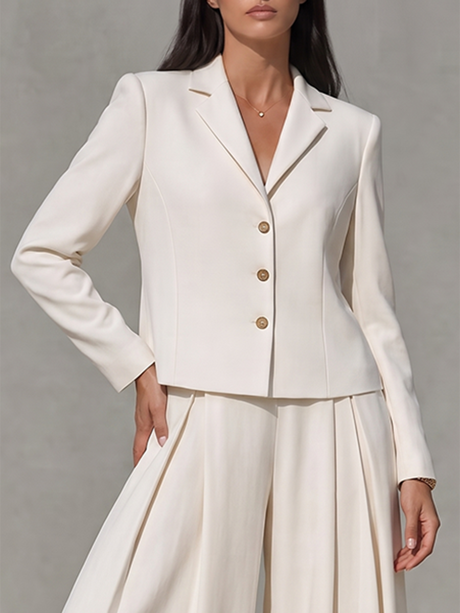 Notch-Collar Button-Detail Long-Sleeve Blazer
