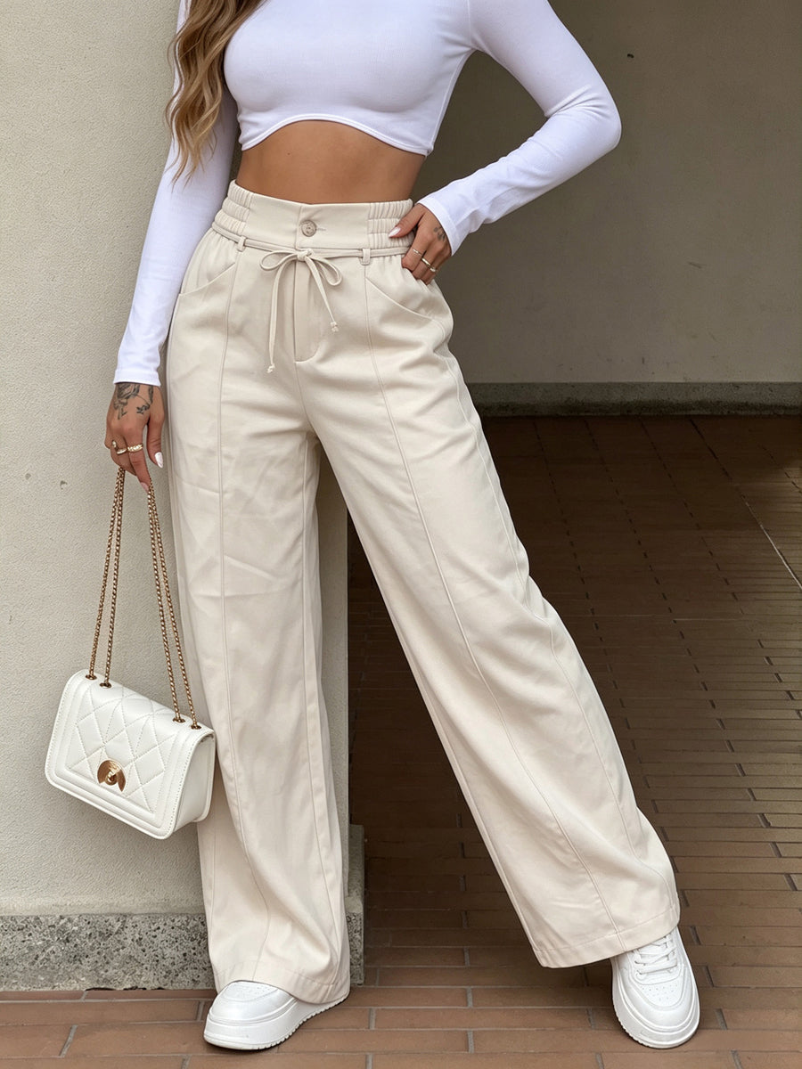 Wide-Leg Pocket Elastic Relaxed Pants