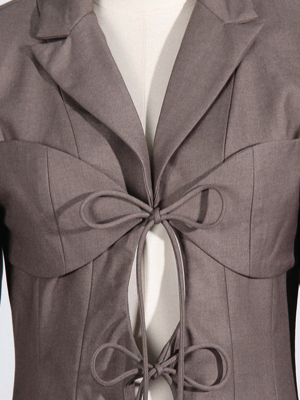 Notch-Collar Pocket Long-Sleeve Relaxed Blazer