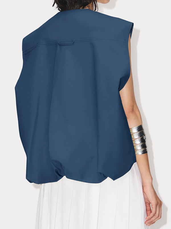 Round-Neck Zip Pocket Sleeveless Vest