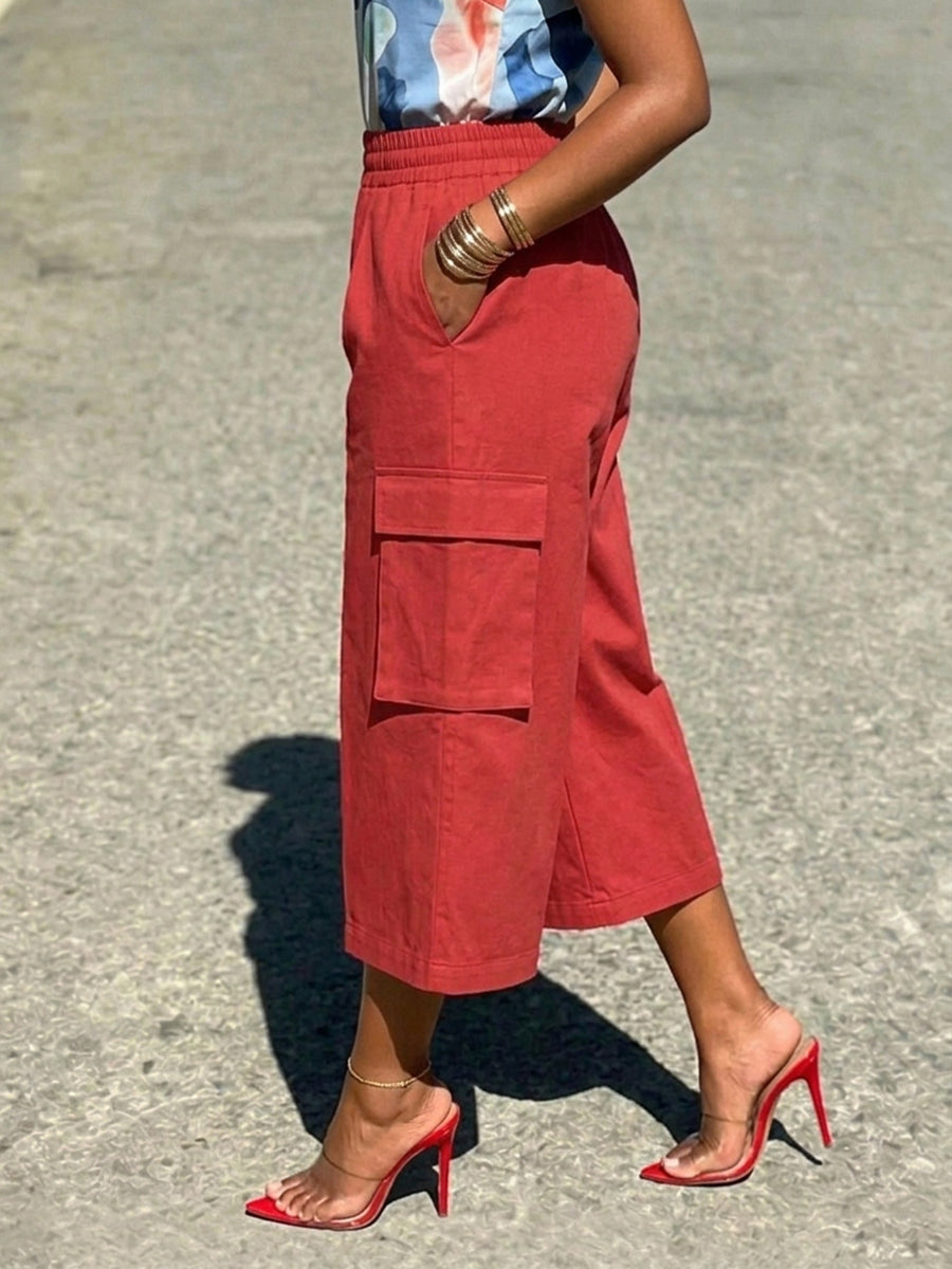 High-Waist Pocket Elastic Relaxed Pants
