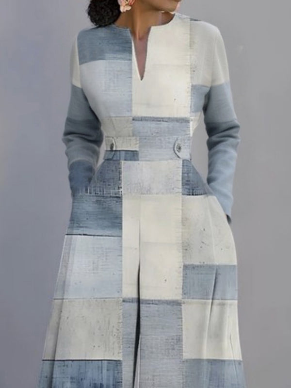 Printed V-Neck Long-Sleeve Relaxed Jumpsuit