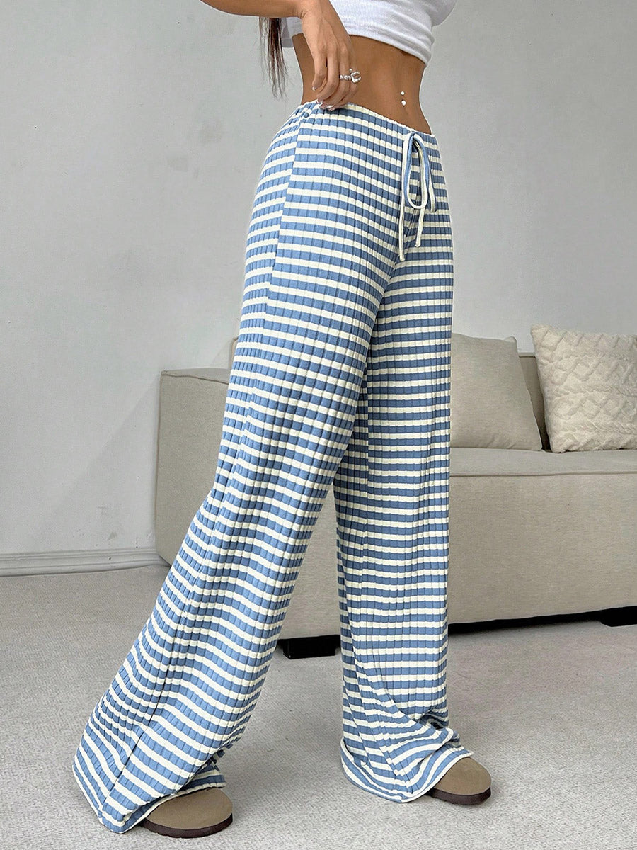 Striped High-Waist Drawstring Contrast Pants