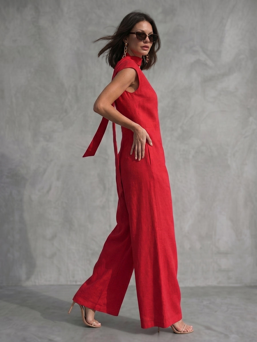Wide-Leg V-Neck Pocket Relaxed Jumpsuit